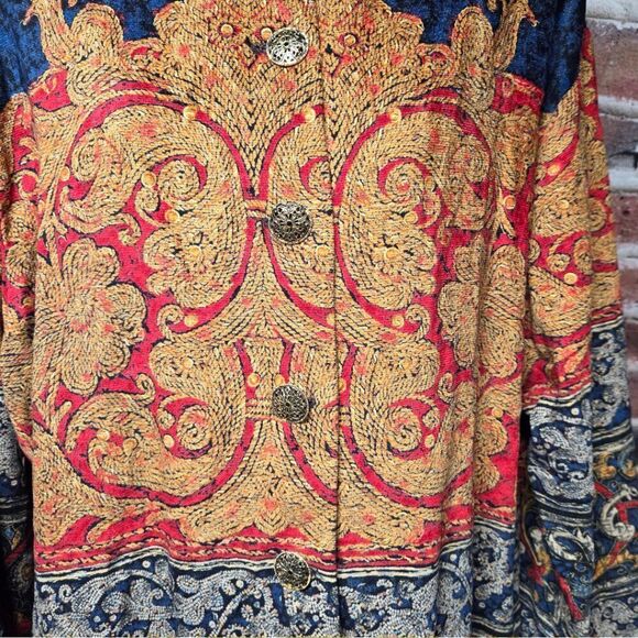 Vintage 80s Carole Little Tapestry Blazer 14 Black Gold Mandarin Collar USA - Picture 7 of 9